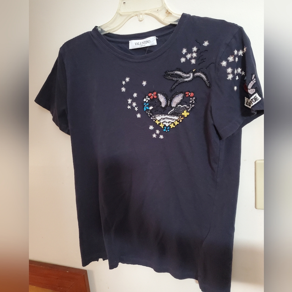 Sz L Valentino embroidered cotton tee